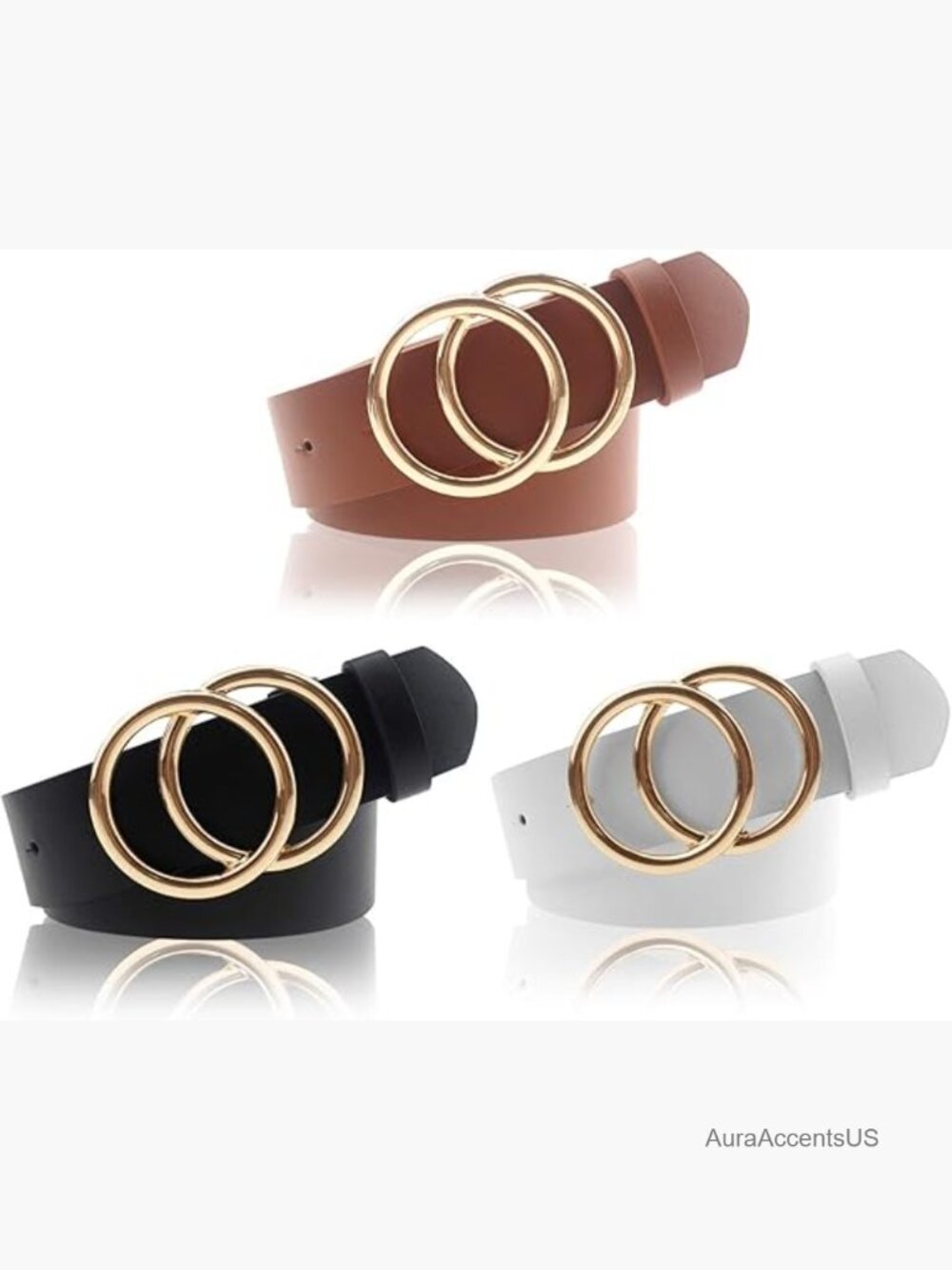 PU Leather Double O Ring Belt - Faux Leather Waist Belt